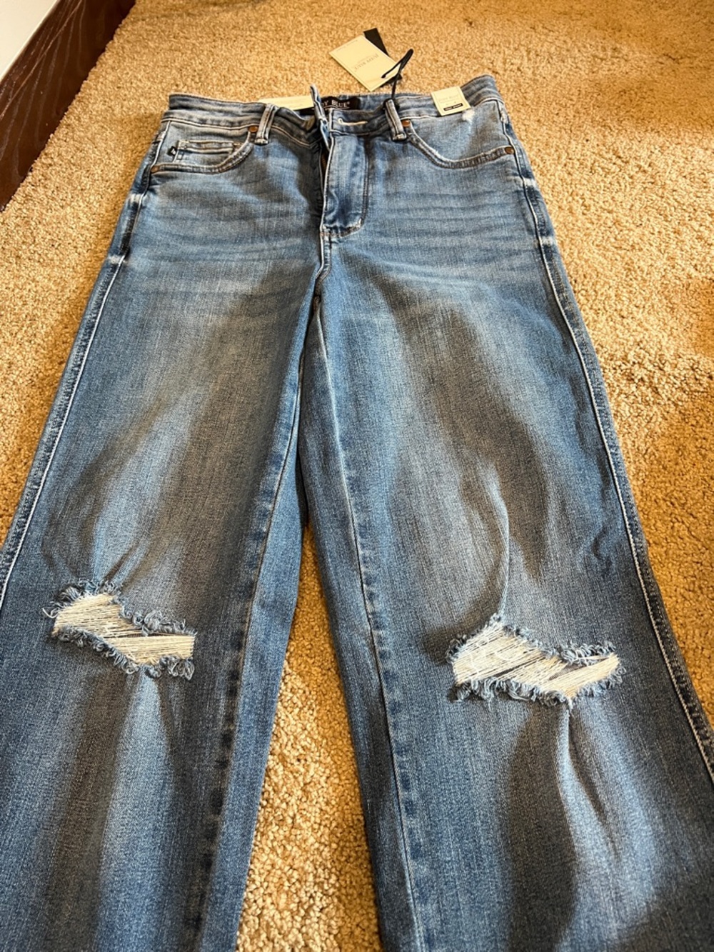Judy Blue Medium Blue Wide-Leg Distressed Jeans